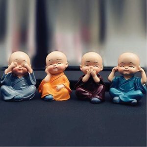 Click to see full view   VIDEO     2+ TIED RIBBONS Set of 4 Miniature Buddha Monk Statues for Home Decor and Gifts (Small, Multicolour) Resin